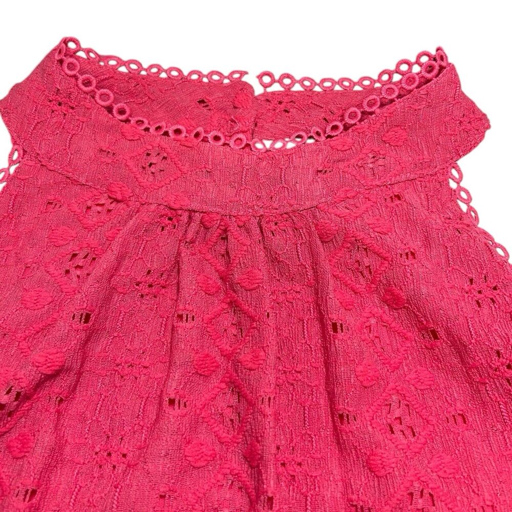 Cable & Gauge Hot Pink Lace Halter Top L Lined Eyelet Crochet Blouse Coquette - Picture 2 of 10